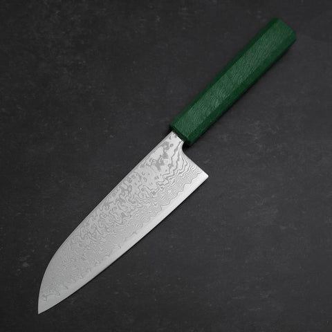 Santoku SLD Wellen-Nickel-Damast Grüner Urushi-Griff 165mm-[Musashi]-[Japan-Küchenmesser]