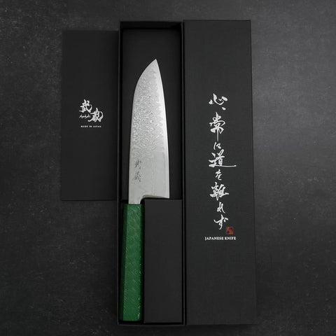 Santoku SLD Wellen-Nickel-Damast Grüner Urushi-Griff 165mm-[Musashi]-[Japan-Küchenmesser]