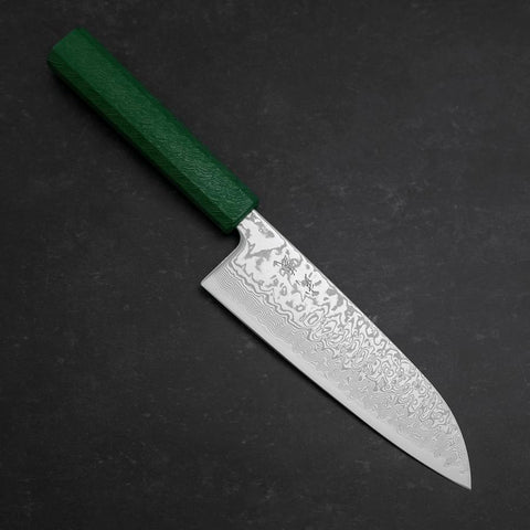 Santoku SLD Wellen-Nickel-Damast Grüner Urushi Griff 165mm-[Musashi]-[Japan-Küchenmesser]