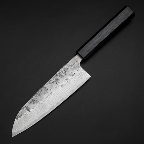 Santoku Schwedenstahl Nashiji Washi Damast Dunkelbauer Urushi Griff 165mm-[Musashi]-[Japan-Küchenmesser]