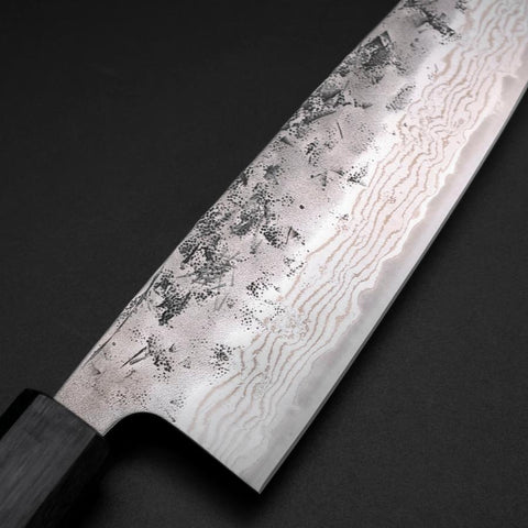 Santoku Schwedenstahl Nashiji Washi Damast Dunkelbauer Urushi Griff 165mm-[Musashi]-[Japan-Küchenmesser]