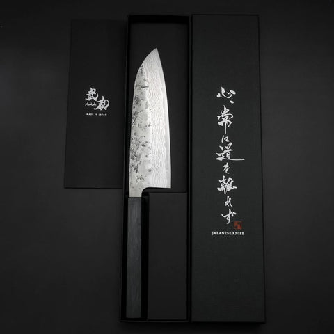 Santoku Schwedenstahl Nashiji Washi Damast Dunkelbauer Urushi Griff 165mm-[Musashi]-[Japan-Küchenmesser]