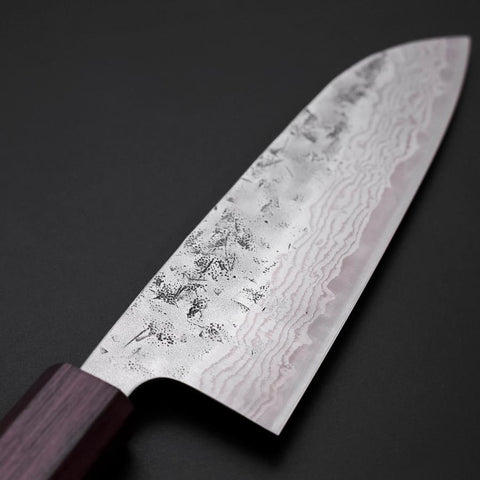 Santoku Schweden-Stahl Nashiji Washi Damast Lila Urushi Griff 165mm-[Musashi]-[Japan-Küchenmesser]