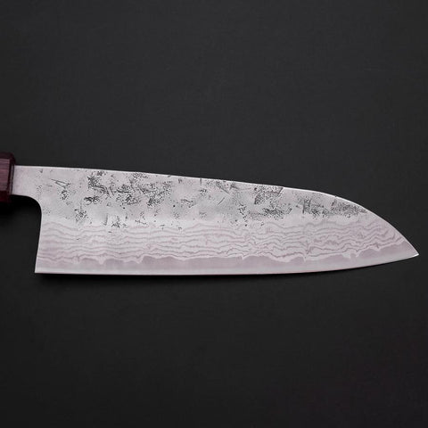 Santoku Schweden-Stahl Nashiji Washi Damast Lila Urushi Griff 165mm-[Musashi]-[Japan-Küchenmesser]