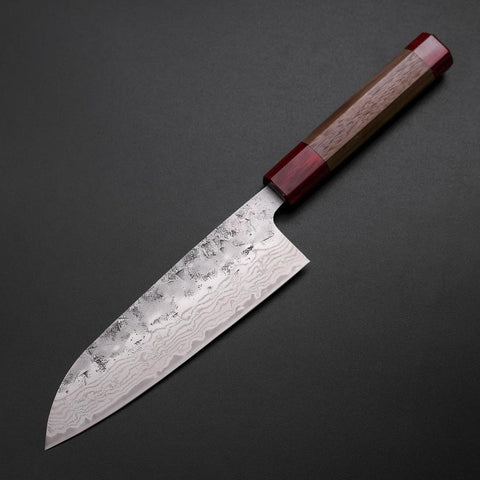 Santoku Schwedenstahl Nashiji Washi Damast Walnussholz Griff 165mm-[Musashi]-[Japan-Küchenmesser]