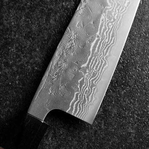 Santoku Schwedenstahl Nashiji Washi Damast Walnussholz Griff 165mm-[Musashi]-[Japan-Küchenmesser]
