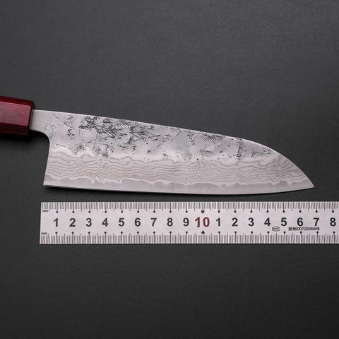 Santoku Schwedenstahl Nashiji Washi Damast Walnussholz Griff 165mm-[Musashi]-[Japan-Küchenmesser]