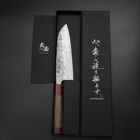Santoku Schwedenstahl Nashiji Washi Damast Walnussholz Griff 165mm-[Musashi]-[Japan-Küchenmesser]