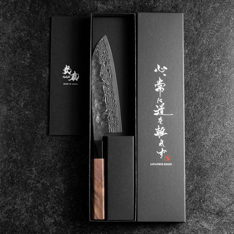 Santoku Schwedenstahl Nashiji Washi Damast Walnussholz Griff 165mm-[Musashi]-[Japan-Küchenmesser]