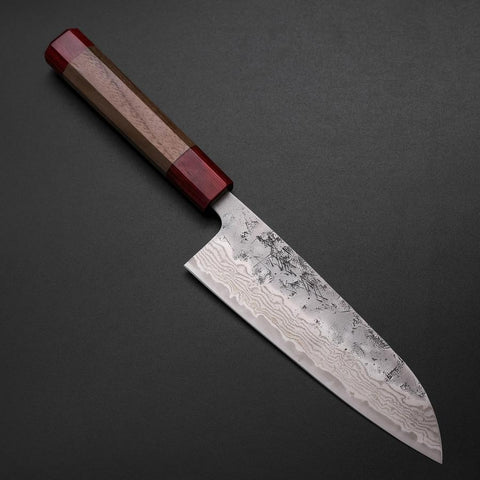 Santoku Schwedenstahl Nashiji Washi Damast Walnussholz Griff 165mm-[Musashi]-[Japan-Küchenmesser]