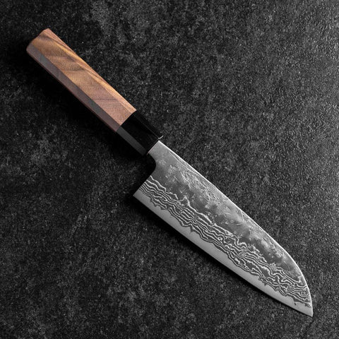 Santoku Schwedenstahl Nashiji Washi Damast Walnussholz Griff 165mm-[Musashi]-[Japan-Küchenmesser]