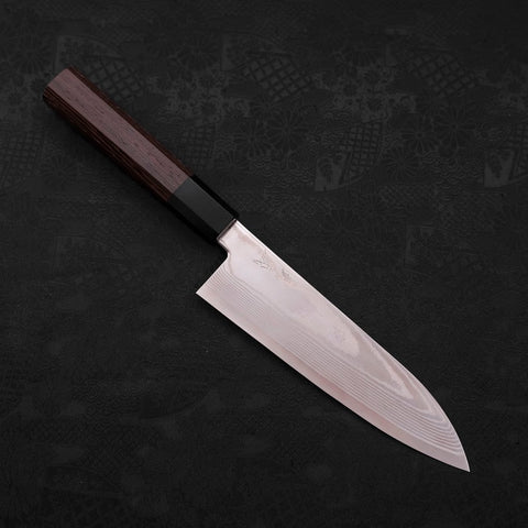 Santoku Silver Steel #3, Damast Büffelhorn und Wenge Griff, 180mm-[Musashi]-[Japan-Küchenmesser]