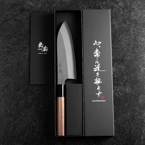 Santoku Silver Steel #3 Kasumi Büffelhorn und Walnussholz Griff 165mm-[Musashi]-[Japan-Küchenmesser]