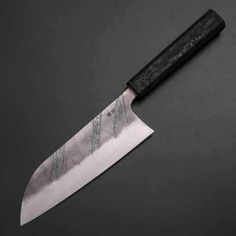 Santoku Silver Steel #3 Nashiji Damast Schwarzer Ishime Urushi Griff 165mm-[Musashi]-[Japan-Küchenmesser]