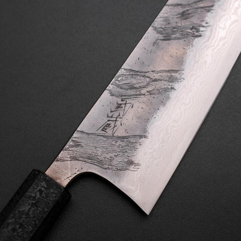 Santoku Silver Steel #3 Nashiji Damast Schwarzer Ishime Urushi Griff 165mm-[Musashi]-[Japan-Küchenmesser]
