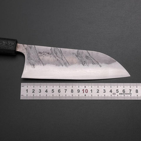 Santoku Silver Steel #3 Nashiji Damast Schwarzer Ishime Urushi Griff 165mm-[Musashi]-[Japan-Küchenmesser]
