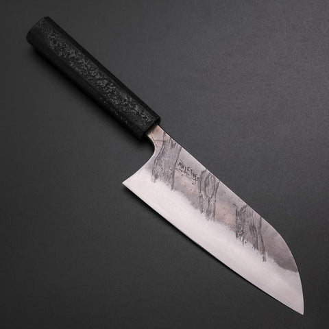 Santoku Silver Steel #3 Nashiji Damast Schwarzer Ishime Urushi Griff 165mm-[Musashi]-[Japan-Küchenmesser]