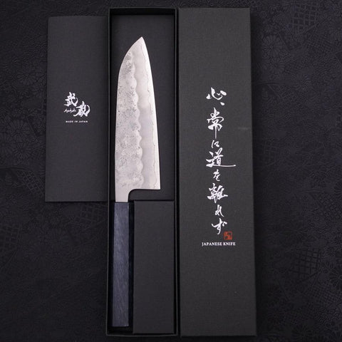 Santoku Silver Steel #3 Nashiji Dunkelblauer Griff 165mm-[Musashi]-[Japan-Küchenmesser]