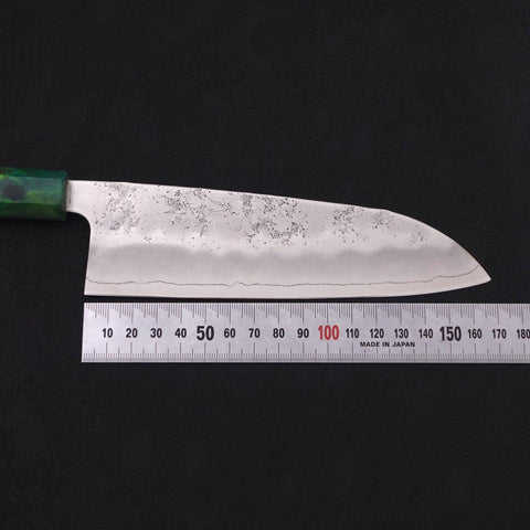 Santoku Silver Steel #3 Nashiji Grüner Ozeanplastik Griff 165mm-[Musashi]-[Japan-Küchenmesser]
