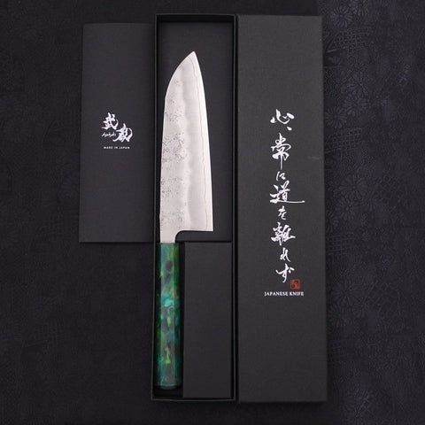 Santoku Silver Steel #3 Nashiji Grüner Ozeanplastik Griff 165mm-[Musashi]-[Japan-Küchenmesser]