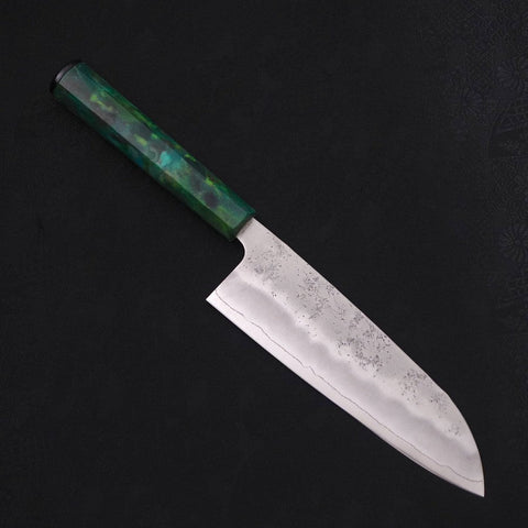 Santoku Silver Steel #3 Nashiji Grüner Ozeanplastik Griff 165mm-[Musashi]-[Japan-Küchenmesser]