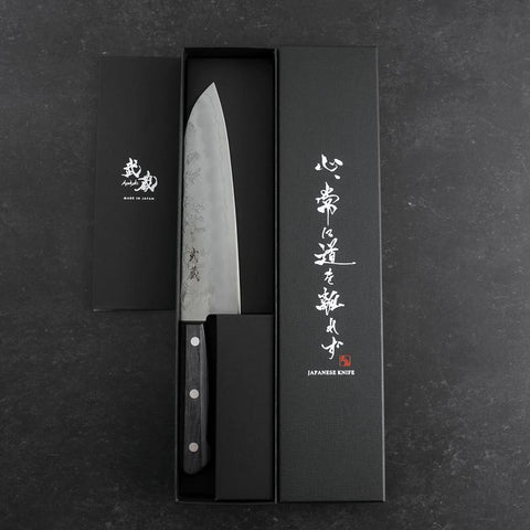 Santoku Silver Steel #3 Nashiji Lila Westlicher Griff 180mm (Tsuba-Nashi)-[Musashi]-[Japan-Küchenmesser]