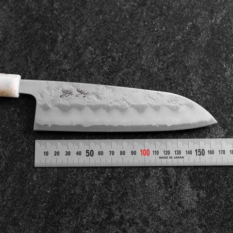 Santoku Silver Steel #3 Nashiji Ocean White Black Gold Handle 165mm (6.5”)-[Musashi]-[Japan-Küchenmesser]