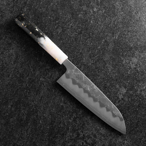 Santoku Silver Steel #3 Nashiji Ocean White Black Gold Handle 165mm (6.5”)-[Musashi]-[Japan-Küchenmesser]