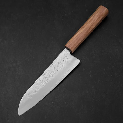 Santoku Silver Steel #3 Nashiji Olivenholz Griff 170mm-[Musashi]-[Japan-Küchenmesser]