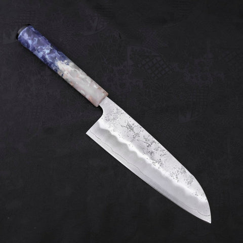 Santoku Silver Steel #3, Nashiji Ozeanplastik Griff in Weiß-Blau, 165mm-[Musashi]-[Japan-Küchenmesser]