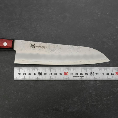 Santoku Silver Steel #3 Nashiji Roter Westlicher Griff 180mm-[Musashi]-[Japan-Küchenmesser]