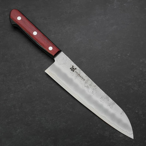 Santoku Silver Steel #3 Nashiji Roter Westlicher Griff 180mm-[Musashi]-[Japan-Küchenmesser]
