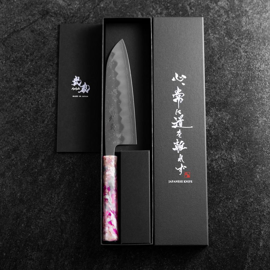 Santoku Silver Steel #3 Nashiji Sakura Ozeanplastik Griff 165mm-[Musashi]-[Japan-Küchenmesser]