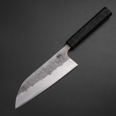 Santoku Silver Steel #3 Nashiji Schwarzer Ishime Urushi Griff 165mm-[Musashi]-[Japan-Küchenmesser]
