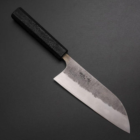 Santoku Silver Steel #3 Nashiji Schwarzer Ishime Urushi Griff 165mm-[Musashi]-[Japan-Küchenmesser]