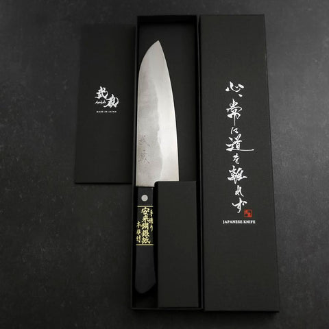 Santoku Silver Steel #3 Nashiji Schwarzer Westlicher Griff 165mm-[Musashi]-[Japan-Küchenmesser]