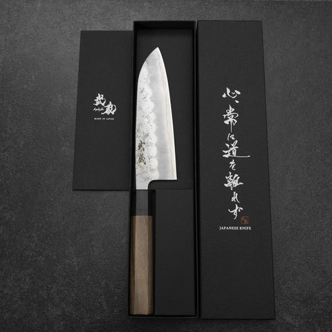 Santoku Silver Steel #3 Nashiji Walnut Handle 165mm-[Musashi]-[Japanese-Kitchen-Knives]