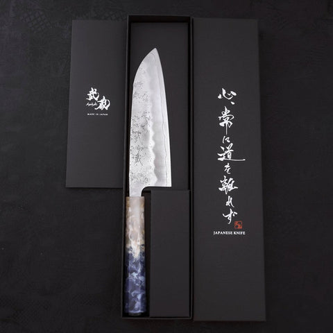 Santoku Silver Steel #3 Nashiji Weiß-Blauer Ozeanplastik Griff 165mm-[Musashi]-[Japan-Küchenmesser]