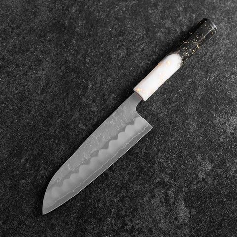 Santoku Silver Steel #3 Nashiji Weiß-Schwarzer Ozeanplastik Griff mit Blattgold 165mm-[Musashi]-[Japan-Küchenmesser]