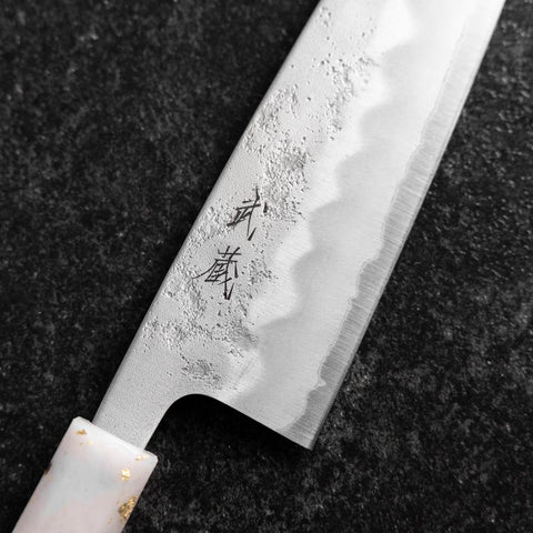 Santoku Silver Steel #3 Nashiji Weiß-Schwarzer Ozeanplastik Griff mit Blattgold 165mm-[Musashi]-[Japan-Küchenmesser]