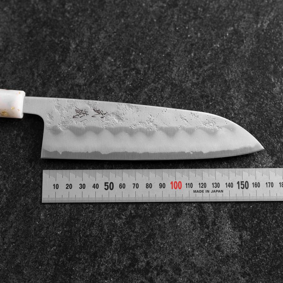 Santoku Silver Steel #3 Nashiji Weiß-Schwarzer Ozeanplastik Griff mit Blattgold 165mm-[Musashi]-[Japan-Küchenmesser]