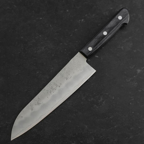 Santoku Silver Steel #3 Nashiji Western Purple Handle 180mm (Tsuba-Nashi) (7”)-[Musashi]-[Japan-Küchenmesser]