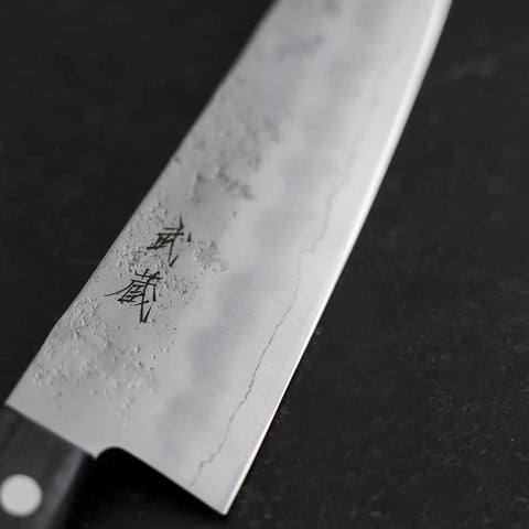 Santoku Silver Steel #3 Nashiji Western Purple Handle 180mm (Tsuba-Nashi) (7”)-[Musashi]-[Japan-Küchenmesser]