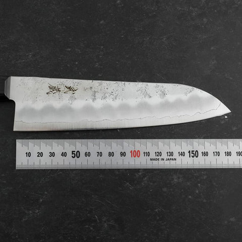 Santoku Silver Steel #3 Nashiji Western Purple Handle 180mm (Tsuba-Nashi) (7”)-[Musashi]-[Japan-Küchenmesser]