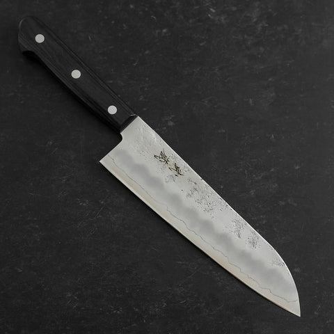 Santoku Silver Steel #3 Nashiji Western Purple Handle 180mm (Tsuba-Nashi) (7”)-[Musashi]-[Japan-Küchenmesser]