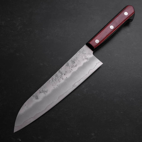 Santoku Silver Steel #3 Nashiji Western Red Handle 180mm (Tsuba-Nashi) (7”)-[Musashi]-[Japan-Küchenmesser]