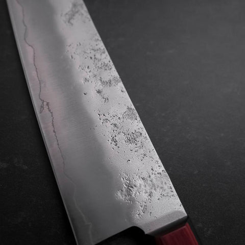 Santoku Silver Steel #3 Nashiji Western Red Handle 180mm (Tsuba-Nashi) (7”)-[Musashi]-[Japan-Küchenmesser]