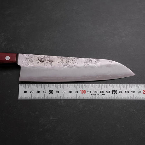 Santoku Silver Steel #3 Nashiji Western Red Handle 180mm (Tsuba-Nashi) (7”)-[Musashi]-[Japan-Küchenmesser]