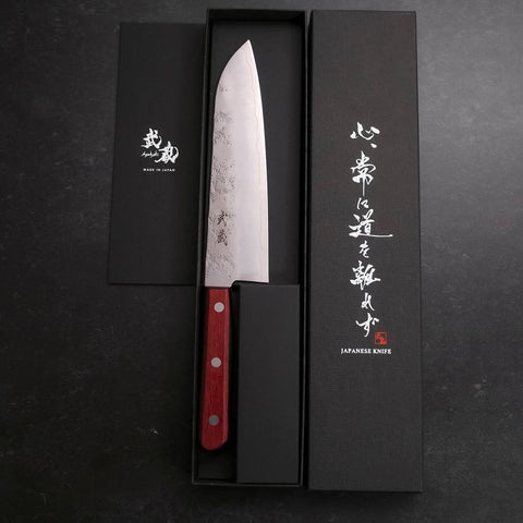 Santoku Silver Steel #3 Nashiji Western Red Handle 180mm (Tsuba-Nashi) (7”)-[Musashi]-[Japan-Küchenmesser]