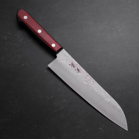 Santoku Silver Steel #3 Nashiji Western Red Handle 180mm (Tsuba-Nashi) (7”)-[Musashi]-[Japan-Küchenmesser]